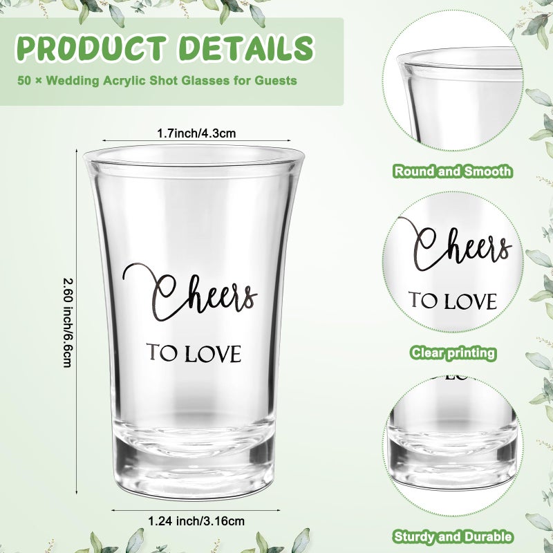 Uiifan 50 Sets Wedding Favors for Guests Wedding Shot Glasses Acrylic Clear Plastic Shot Glasses with Thank You Cards and Organza Bags for Guest Newlyweds Bridal Shower Gift (Cheers to Love) - Image 2