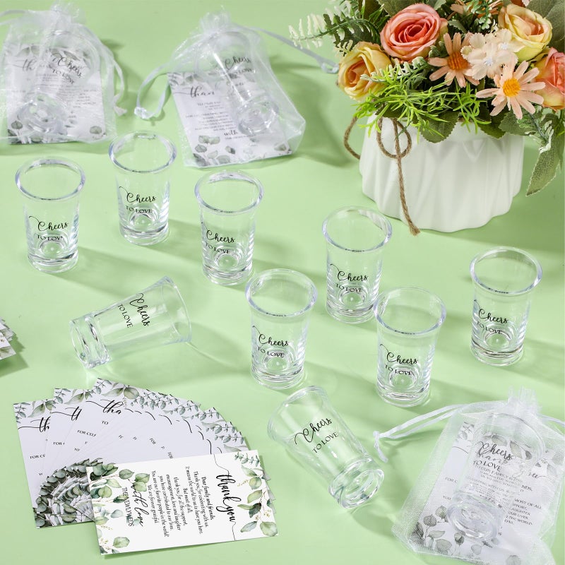 Uiifan 50 Sets Wedding Favors for Guests Wedding Shot Glasses Acrylic Clear Plastic Shot Glasses with Thank You Cards and Organza Bags for Guest Newlyweds Bridal Shower Gift (Cheers to Love) - Image 5