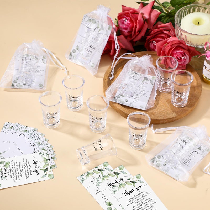 Uiifan 50 Sets Wedding Favors for Guests Wedding Shot Glasses Acrylic Clear Plastic Shot Glasses with Thank You Cards and Organza Bags for Guest Newlyweds Bridal Shower Gift (Cheers to Love) - Image 4
