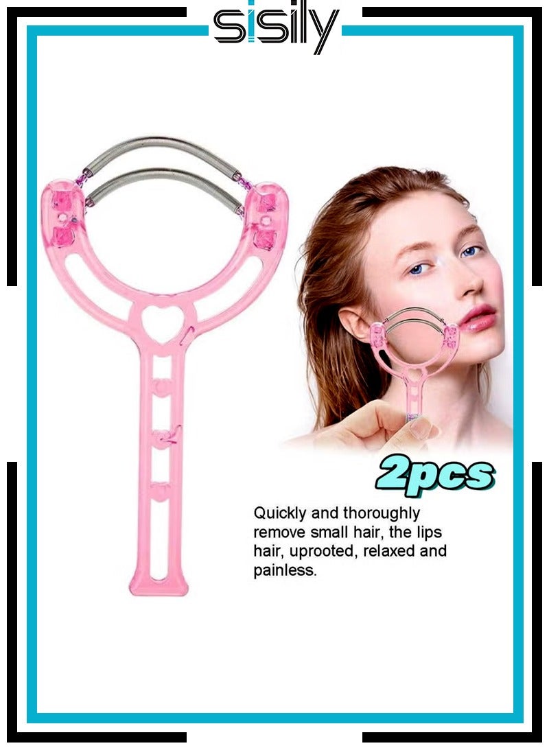 سيسلي قطعتان لإزالة شعر الوجه، أداة فعالة لإزالة شعر الوجه والشفاه، أداة تجميل زنبركية بلاستيكية للنساء والرجال (وردي) - Image 1