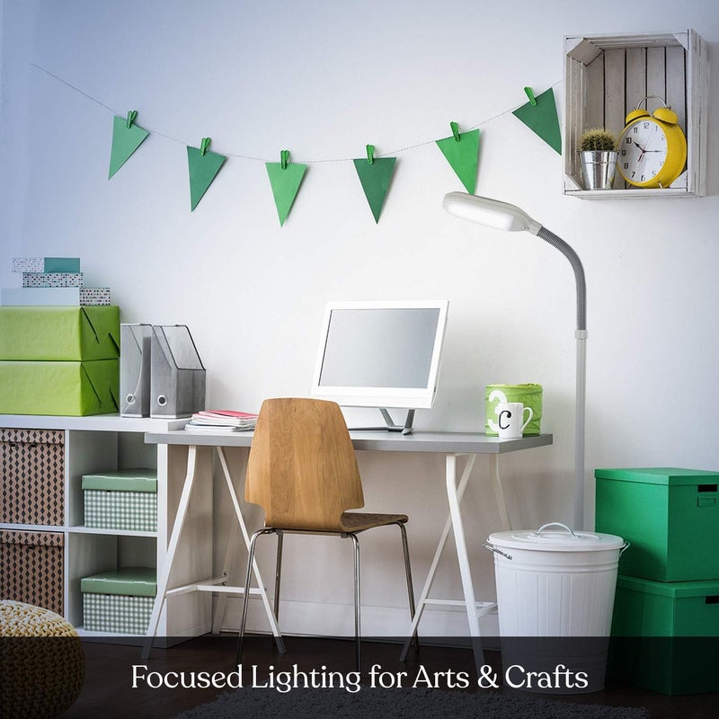 brightech Litespan - Bright LED Floor Reading Lamp for Over Chair Crafts and Reading, Estheticians' Light for Lash Extensions, Adjustable Standing Lamp for Living Room, Bedroom, Office - White - Image 4