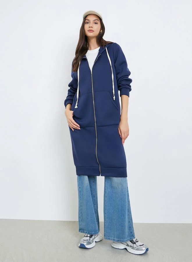 Take Two Women Solid Zip Up Pocket Detail Hoodie Jacket