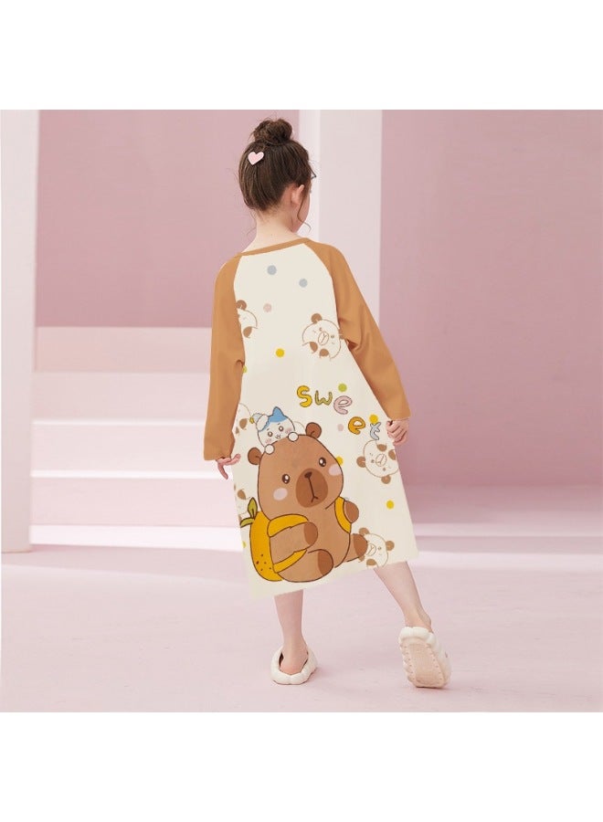 Children's Pure Cotton Nightgown Spring & Fall New Cute Princess Style Round Neck Pajamas Girls Korean Style Loose Long-sleeved Home Clothes