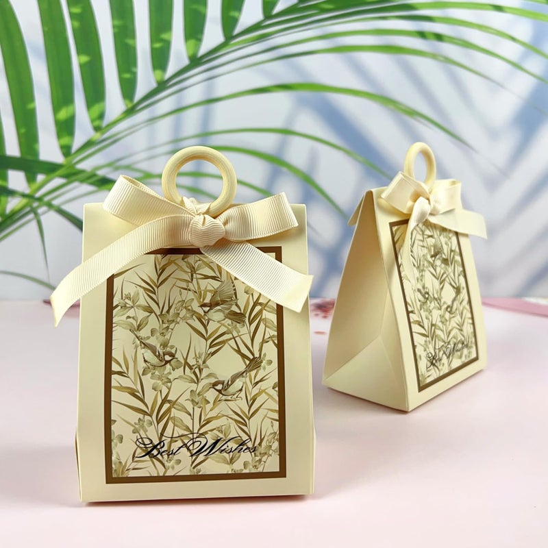 KASTWAVE 20Pcs Mini Gift Bags with Ribbon Handle, Ivory White Bird & Flower Party Favor Bags, Small Treat Boxes for Wedding, Baby Shower, Birthday, Bridal Shower, and Party Gifts (3.9"x2.6"x1.4") - Image 2