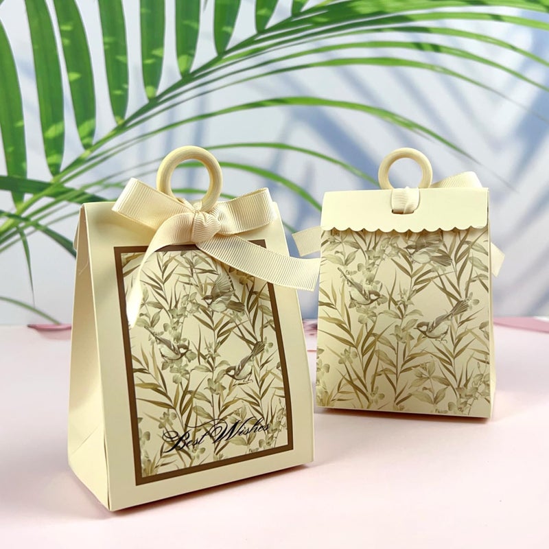 KASTWAVE 20Pcs Mini Gift Bags with Ribbon Handle, Ivory White Bird & Flower Party Favor Bags, Small Treat Boxes for Wedding, Baby Shower, Birthday, Bridal Shower, and Party Gifts (3.9"x2.6"x1.4") - Image 3