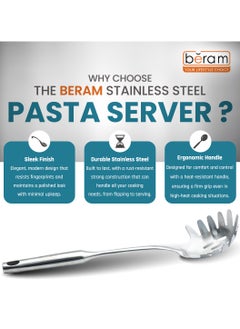 Beram Stainless Steel Pasta Server, Cooking Utensil, Kitchen Tool, Spatula, Cooking Spoon, Food Grade, Compact, Lightweight, Spaghetti and Noodle Clamps  - Image 3