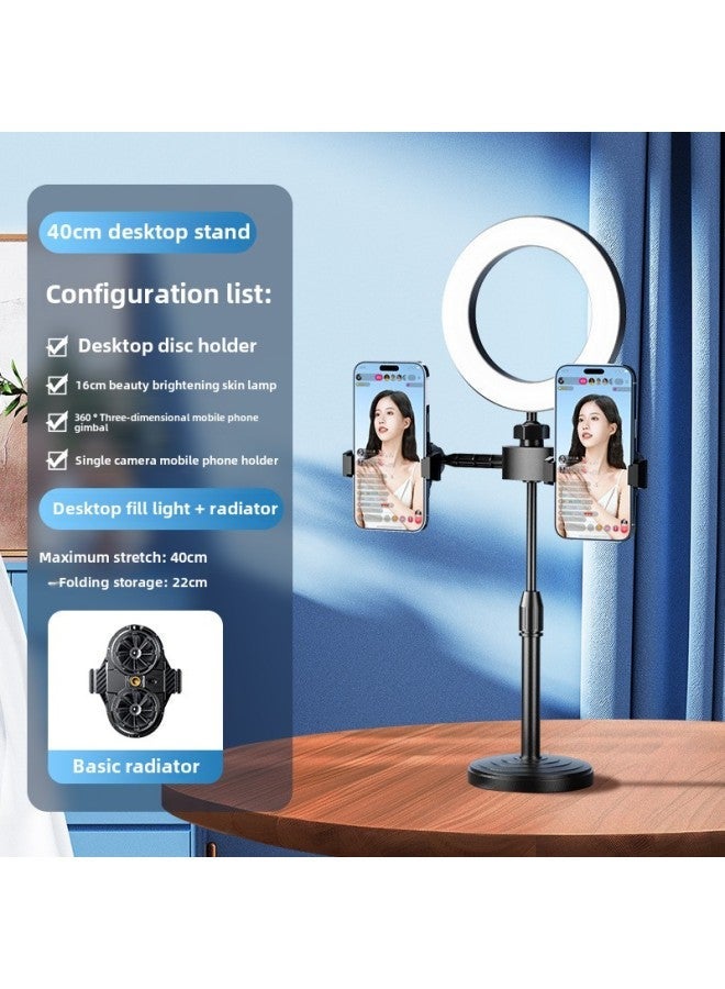 Live Broadcast Dedicated] Mobile Phone Radiator Cooling Artifact Semiconductor Refrigeration Ultra-quiet Ice-sealed Back Clip Integrated Bracket-Color:[special Model For Anchors] Dual-core Overclocking Cooling❄+fill Light Bracket  - Image 1