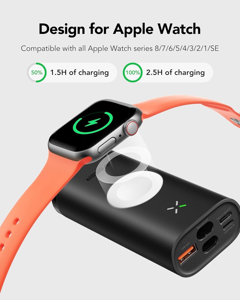 VEGER Slim Portable Power Bank 10000mAh PD22.5W Fast Charging Built-in cables, Magnetic Wireless 2.5W Chargind for Apple Watch, Phone Charger Compatible with iPhone, Samsung Series and etc - Image 3
