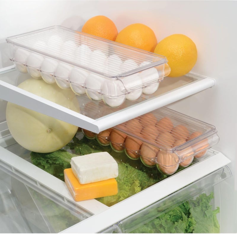 InterDesign iDesign Clear Plastic Egg Holder for Fridge with Lid - 21 Egg Storage Container Organizer Bin, 2-Pack - Image 5