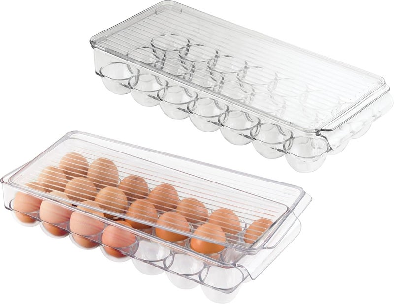 InterDesign iDesign Clear Plastic Egg Holder for Fridge with Lid - 21 Egg Storage Container Organizer Bin, 2-Pack - Image 1