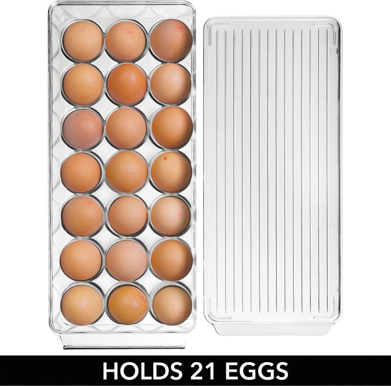 InterDesign iDesign Clear Plastic Egg Holder for Fridge with Lid - 21 Egg Storage Container Organizer Bin, 2-Pack - Image 4