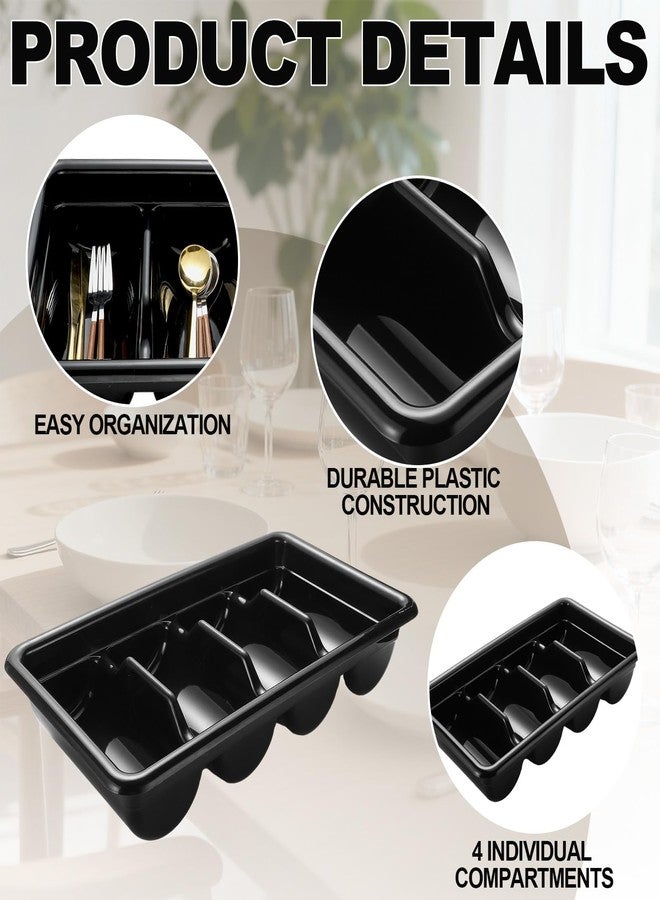 Maxdot 2 Pcs Silverware Organizer 4 Compartment Black Plastic Utensil Dispenser Flatware Drawer Silverware Tray Cutlery Holder Storage Box for Restaurant Kitchen Party Supply - Image 3