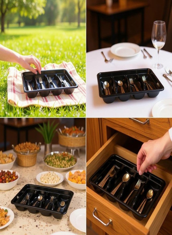 Maxdot 2 Pcs Silverware Organizer 4 Compartment Black Plastic Utensil Dispenser Flatware Drawer Silverware Tray Cutlery Holder Storage Box for Restaurant Kitchen Party Supply - Image 5
