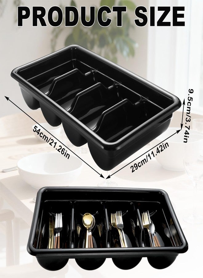 Maxdot 2 Pcs Silverware Organizer 4 Compartment Black Plastic Utensil Dispenser Flatware Drawer Silverware Tray Cutlery Holder Storage Box for Restaurant Kitchen Party Supply - Image 2