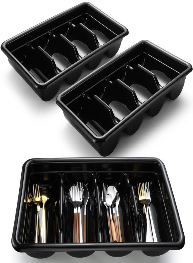 Maxdot 2 Pcs Silverware Organizer 4 Compartment Black Plastic Utensil Dispenser Flatware Drawer Silverware Tray Cutlery Holder Storage Box for Restaurant Kitchen Party Supply - Image 1