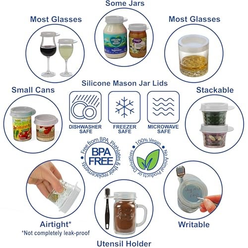 EcoPeaceful 4 EcoPeaceful Silicone Mason Jar Lids with Utensil Holder (Clear, 4 Lids - One Size Fits Both - Regular & Wide Mouth) - Image 2