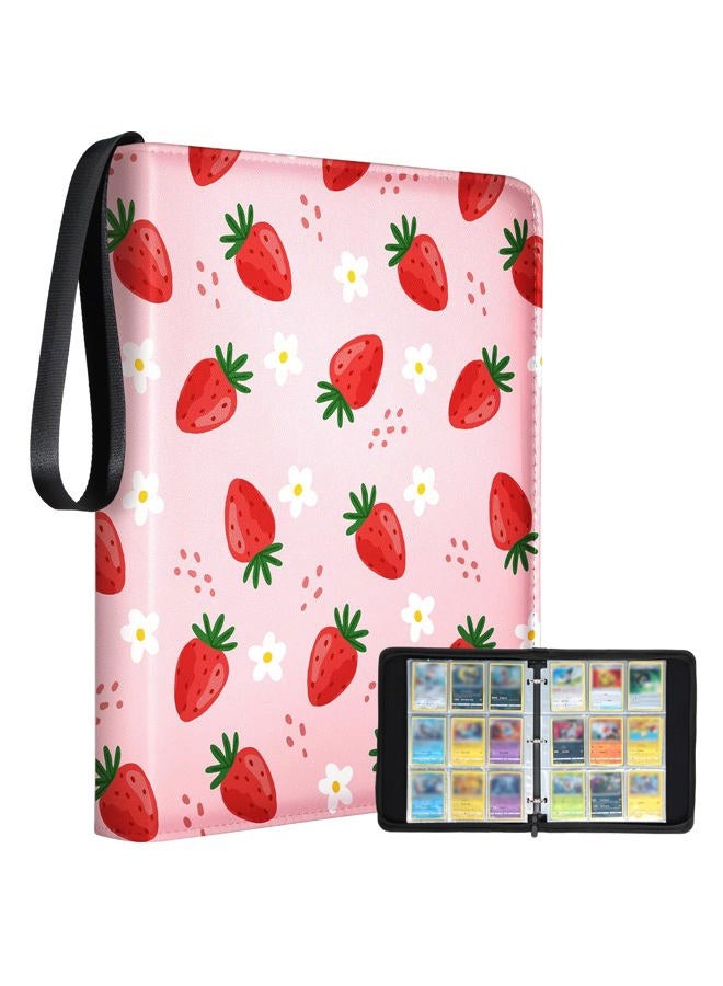 LOTADILO for 9 Pocket Card Binder for 900 Cards - Large Capacity Trading Card Collection Album Folder Double Sided Pocket with Zipper Strawberry for Girls Girly Teens for Sports Cards Game Cards - Image 1