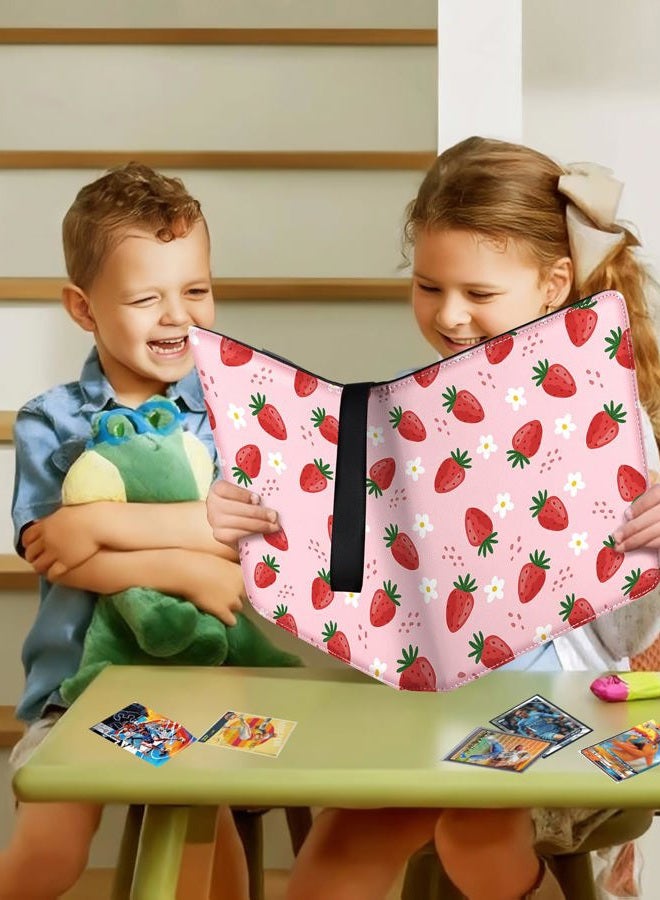LOTADILO for 9 Pocket Card Binder for 900 Cards - Large Capacity Trading Card Collection Album Folder Double Sided Pocket with Zipper Strawberry for Girls Girly Teens for Sports Cards Game Cards - Image 5