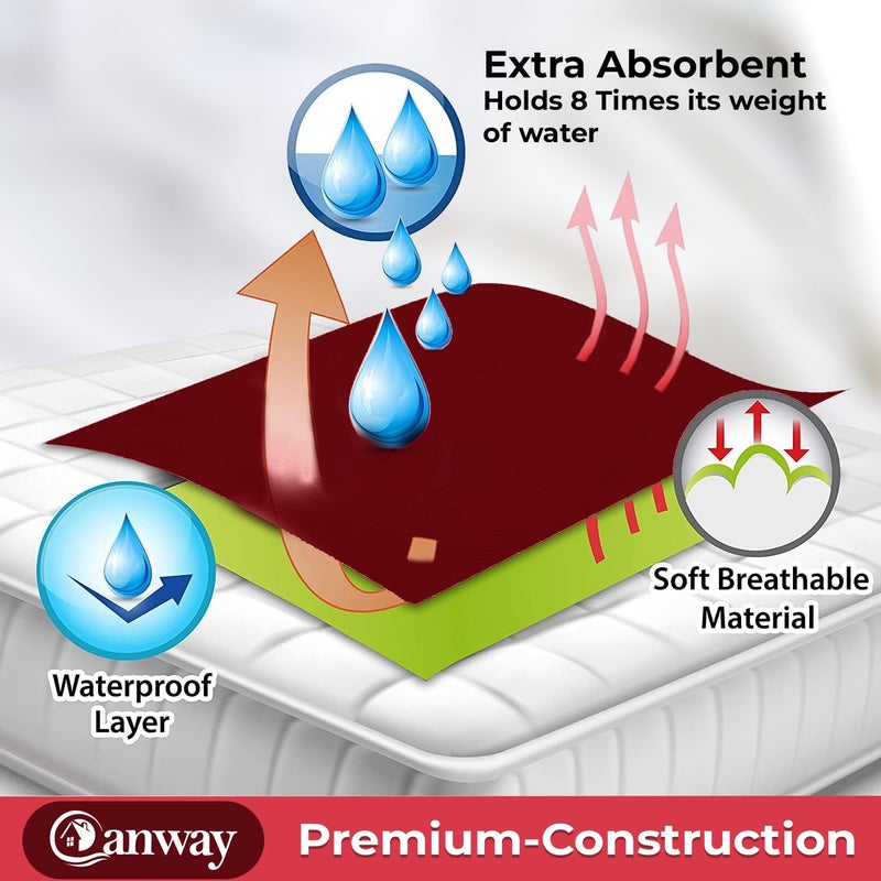 CANWAY 1 Piece Absorbent Waterproof Mattress Protector Sheet for Babies Quick Dry Washable 140 x 100 Cm Large Maroon - Image 3