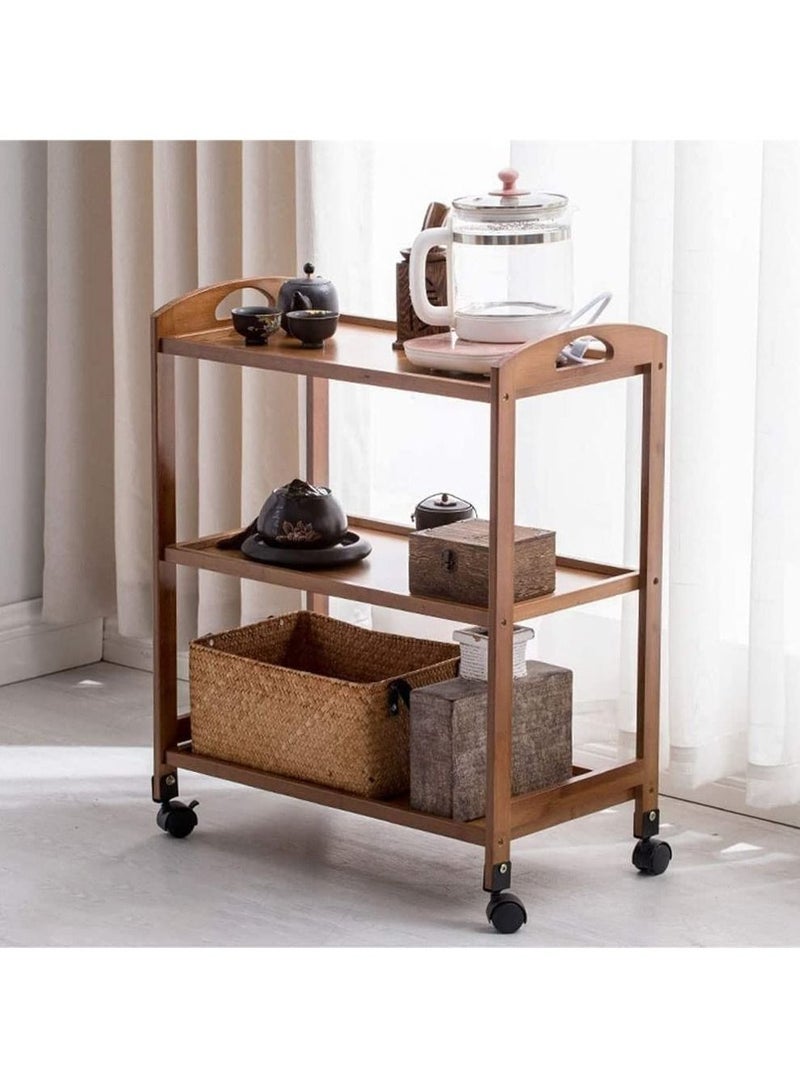 FFD Wooden Kitchen Trolley 3 Tier Kitchen Storage Rack Serving Trolley Island Cart with Rotating Wheels - Image 1