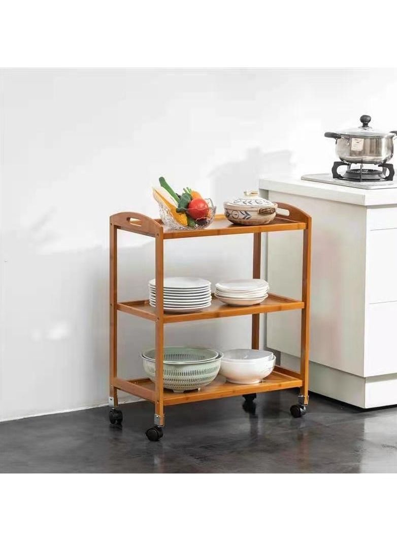 FFD Wooden Kitchen Trolley 3 Tier Kitchen Storage Rack Serving Trolley Island Cart with Rotating Wheels - Image 3