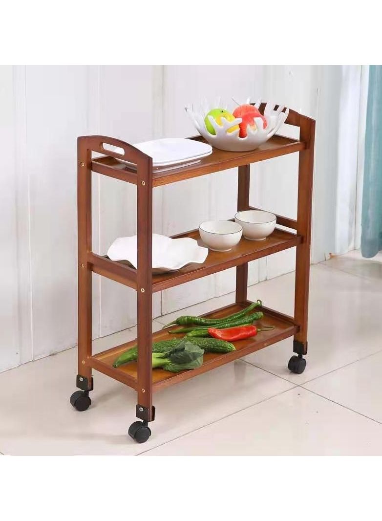 FFD Wooden Kitchen Trolley 3 Tier Kitchen Storage Rack Serving Trolley Island Cart with Rotating Wheels - Image 2