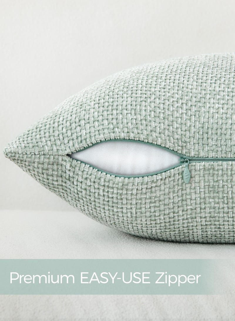 لحظة غطاء وسادة شنيلي باللون الأخضر الفاتح لحظة 45x45 سم عبوة من 2 غطاء وسادة زخرفي حديث من الطراز الريفي على شكل صليب. - Image 2