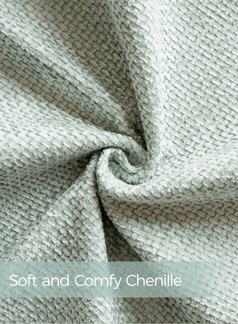 لحظة غطاء وسادة شنيلي باللون الأخضر الفاتح لحظة 45x45 سم عبوة من 2 غطاء وسادة زخرفي حديث من الطراز الريفي على شكل صليب. - Image 3