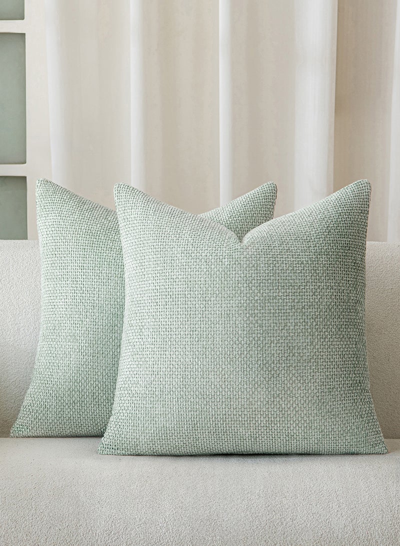لحظة غطاء وسادة شنيلي باللون الأخضر الفاتح لحظة 45x45 سم عبوة من 2 غطاء وسادة زخرفي حديث من الطراز الريفي على شكل صليب. - Image 1