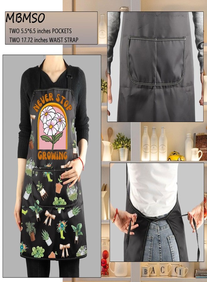 MBMSO Plant Themed Apron with Pockets Never Stop Growing Gifts for Plant Lover Garden Planting Apron for Gardener Lady Gifts (Plant Growing Apron-b) - Image 3