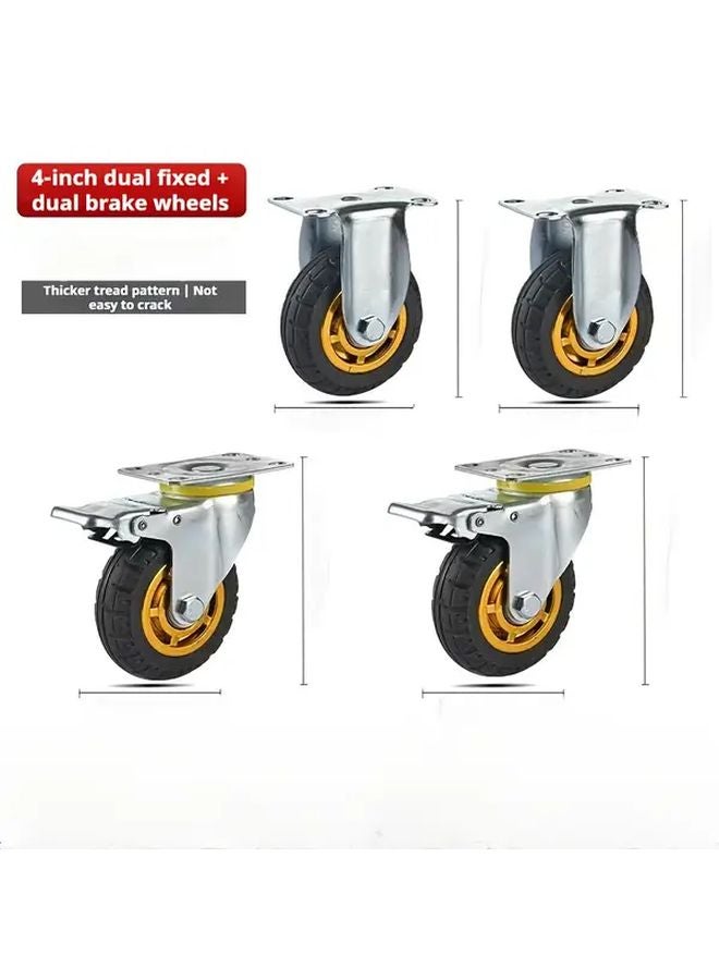 4Pcs 4 Inches Industrial Rubber Wheels 2 With Brakes Heavy Duty Casters - Image 1