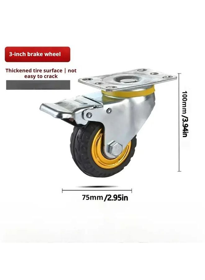 4Pcs 4 Inches Industrial Rubber Wheels 2 With Brakes Heavy Duty Casters - Image 3