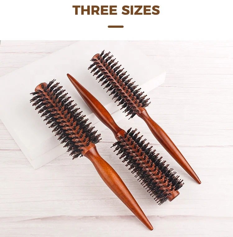 Bluejw Hot Sale Salon Styling Tool Boar Bristle Mixed Nylon Taper Shank Wood Hair Brush - Brown Round Comb for Hairbrushes - Image 4