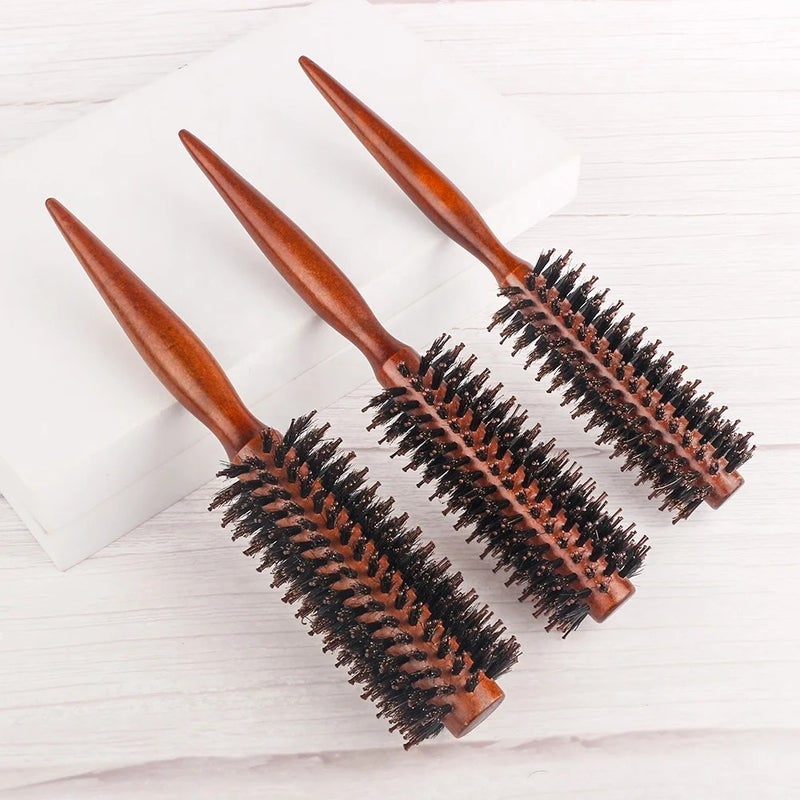 Bluejw Hot Sale Salon Styling Tool Boar Bristle Mixed Nylon Taper Shank Wood Hair Brush - Brown Round Comb for Hairbrushes - Image 2