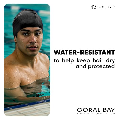 Solpro Coral Bay Unisex Swimming Cap|for Men,Women,Boys,Girls,Athletes,Swimmers|for Training,Competition in Swimming Pool,Water Sport,Beach,Water Park & Activties|One Size Fits All(Black) - Image 2