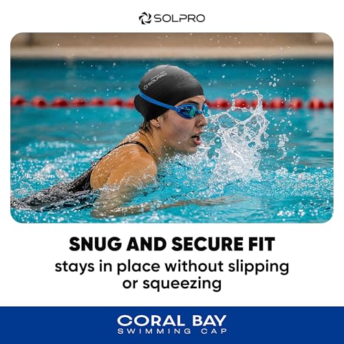 Solpro Coral Bay Unisex Swimming Cap|for Men,Women,Boys,Girls,Athletes,Swimmers|for Training,Competition in Swimming Pool,Water Sport,Beach,Water Park & Activties|One Size Fits All(Black) - Image 3