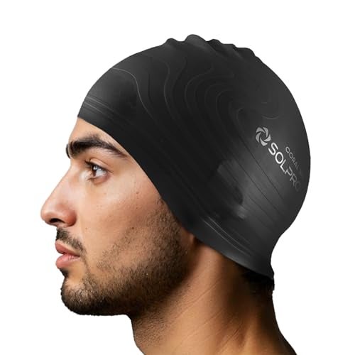 Solpro Coral Bay Unisex Swimming Cap|for Men,Women,Boys,Girls,Athletes,Swimmers|for Training,Competition in Swimming Pool,Water Sport,Beach,Water Park & Activties|One Size Fits All(Black) - Image 1