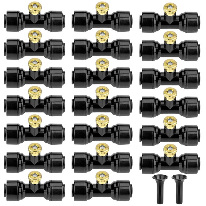 Petutu 20 Pack Brass Mister Nozzles with 20 Pack Misting Nozzle Tees with 2 Pack End Plugs for Outdoor Cooling System Patio Misting System - Image 1