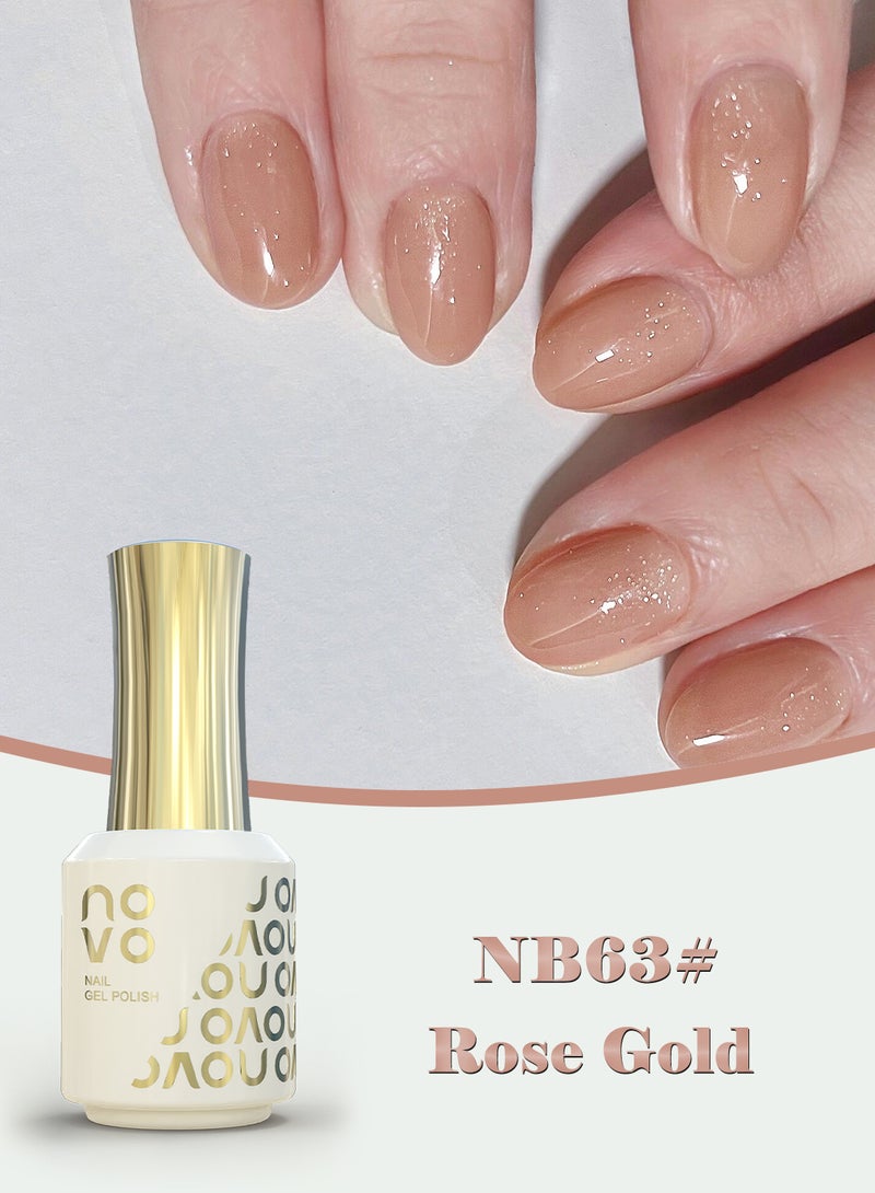 نوفو جل أظافر بقاعدة مطاطية، طلاء أظافر جل 2 في 1 قابل للغسل بمصباح LED للأظافر، تصميم فني للأظافر للنساء 12 مل NB63# ذهبي وردي - Image 2