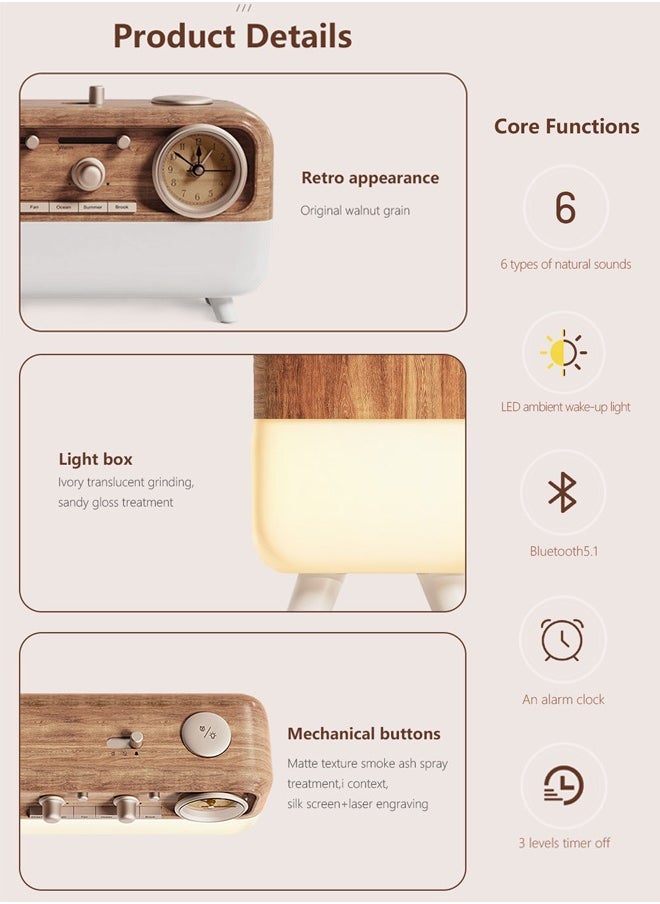 Generic - Classic Retro Styling Bluetooth Speaker, Dual-Color Light Adjustable Led Night Light, 6 Kinds Of Sleep-Aiding White Noise, 3-Speed Timer Alarm Clock, Suitable For Bedroom, Living Room, Study, Coffee Shop, Gym And Other Spaces. - Image 1
