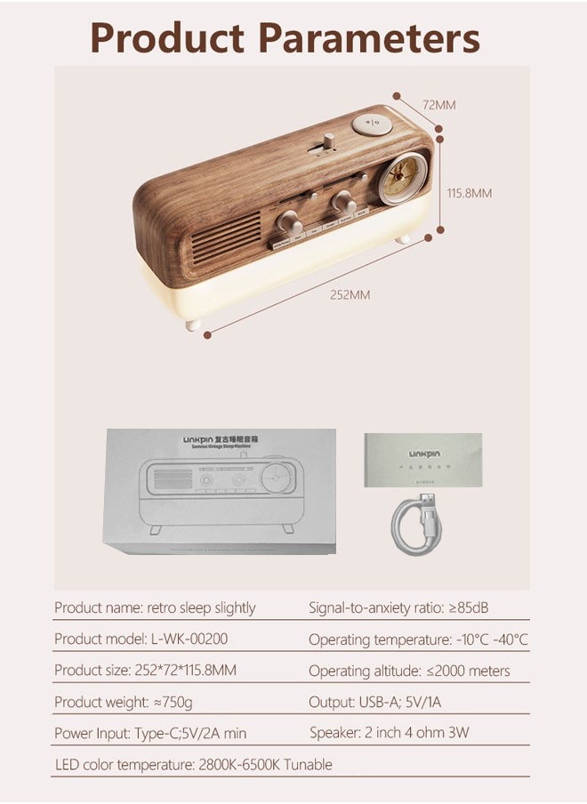 Generic - Classic Retro Styling Bluetooth Speaker, Dual-Color Light Adjustable Led Night Light, 6 Kinds Of Sleep-Aiding White Noise, 3-Speed Timer Alarm Clock, Suitable For Bedroom, Living Room, Study, Coffee Shop, Gym And Other Spaces. - Image 1