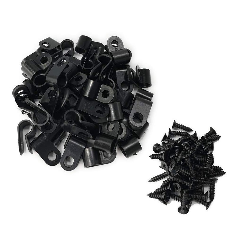 Alamic Cable Clamp R-Type Cable Clip Wire Clamp 1/4-inch Nylon Screw Mounting Cord Fastener Clips with Screws for Wire Management - 50 Pcs Cable Clamps + 50 Pcs Screws - Image 1