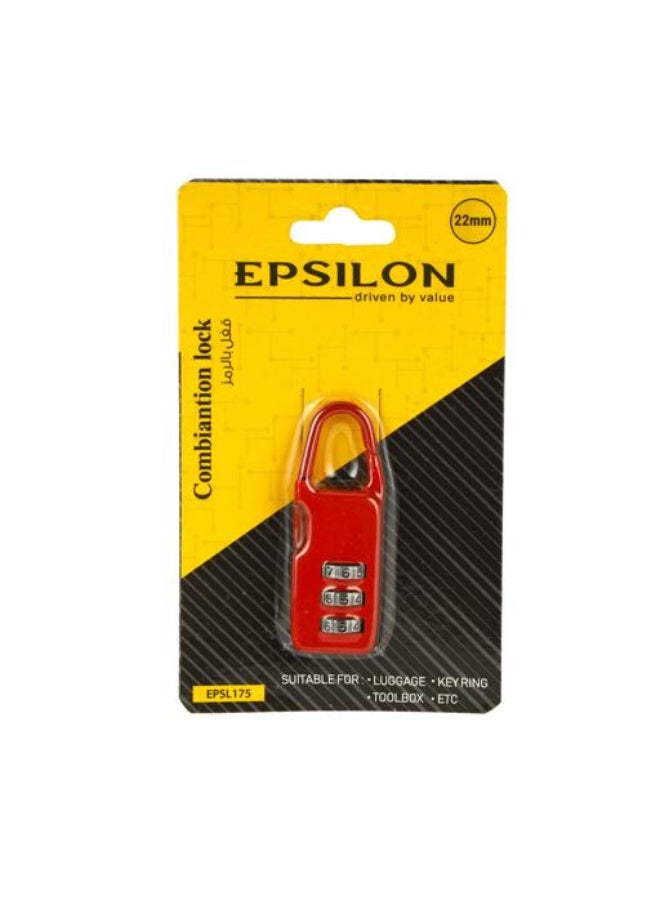 Epsilon 22mm 3-Digit Combination Padlock, Resettable Number Lock, Durable Mini Security Lock for Luggage, Backpack, Toolbox, Locker, Gate & Travel Use, Red - EPSL175 - Image 1