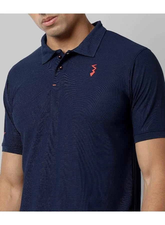 Men's Navy Blue Solid Polo Activewear T-Shirt
