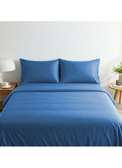 Home-Tex Design 3 Piece Hometex Design King Size Dyed Flat Sheet Set Blue - 1 Flat Sheet (240x260 cm)+ 2 Pillow Covers (50x75 cm)  - Image 1