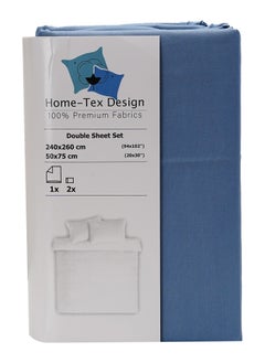 Home-Tex Design 3 Piece Hometex Design King Size Dyed Flat Sheet Set Blue - 1 Flat Sheet (240x260 cm)+ 2 Pillow Covers (50x75 cm)  - Image 2