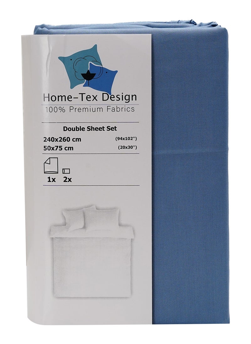 Home-Tex Design 3 Piece Hometex Design King Size Dyed Flat Sheet Set Blue - 1 Flat Sheet (240x260 cm)+ 2 Pillow Covers (50x75 cm)  - Image 2