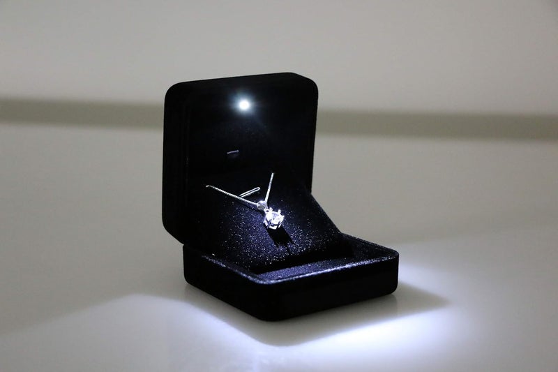 Omeet Velvet Metal Glossy with LED Pendant Box Necklace Box Couple Bracelet Box Jewelry Gift Box Case for Valentine's Day Anniversary Wedding Engagment Christmas - Black - Image 3