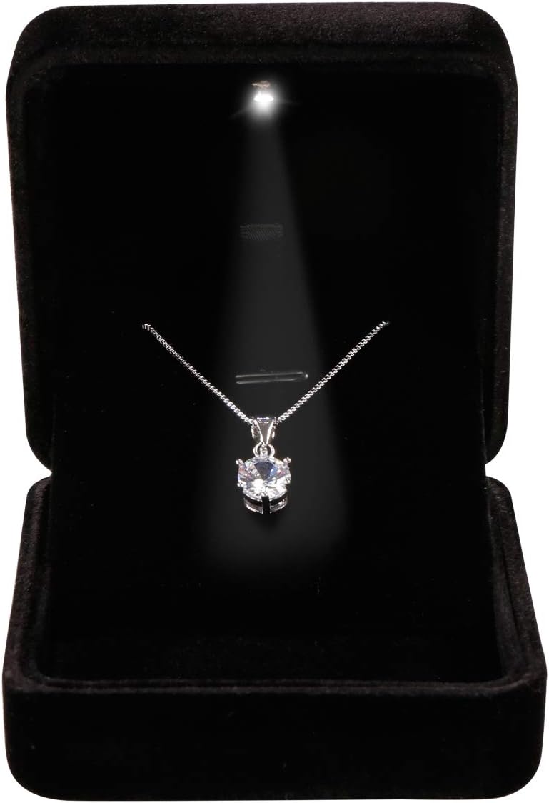 Omeet Velvet Metal Glossy with LED Pendant Box Necklace Box Couple Bracelet Box Jewelry Gift Box Case for Valentine's Day Anniversary Wedding Engagment Christmas - Black - Image 1