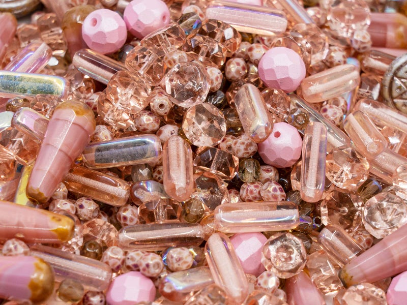 Bohemia Crystal Valley 2.1oz (60 g) Mix of Unique Czech Bohemia Glass Pressed Beads, Dirty Pink Antique, Table Cut, Matte and Glossy, Faceted Fire Polish, Hand Made Set Kit BCV - Image 3
